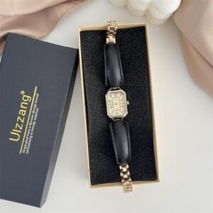 Reloj Correa negra con cadena dorada