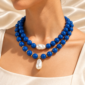 Collar Chicle con perla Azul