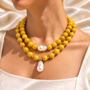 Collar Chicle con perlas Amarillo