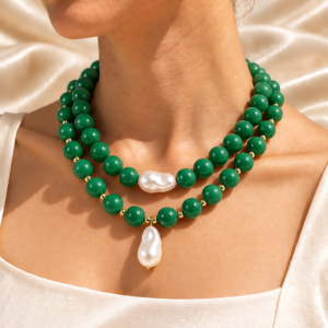 Collar Chicle con perlas Verde