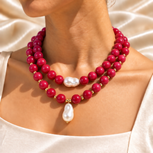 Collar chicle con perlas Rosa
