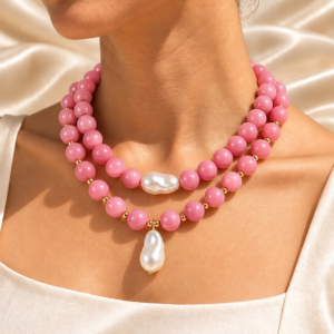 Collar Chicle con perlas Rosa