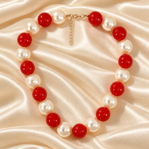 Collar chicle con perlas marinas Rojo