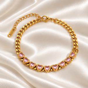 Pulsera cubana corazon rosa